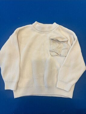 H&M Men's Cream Crewneck Sweater with Front Pocket